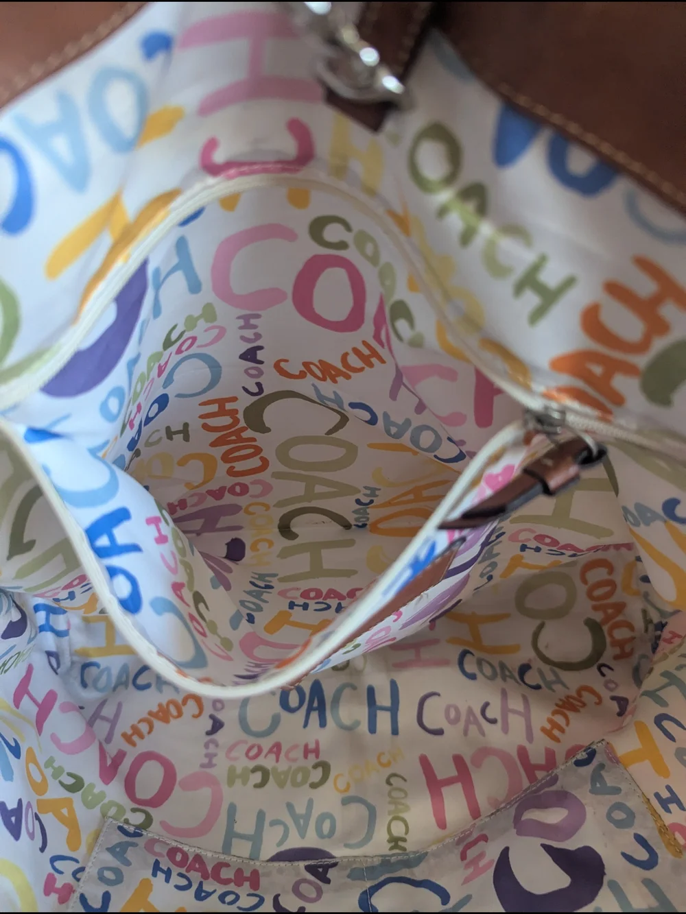 vintage Coach Hampton Pastel Striped Canvas Tote Bag